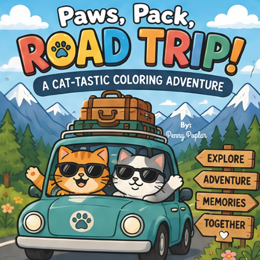 Paws, Pack, Road Trip!: A Cat-tastic Coloring Adventure!