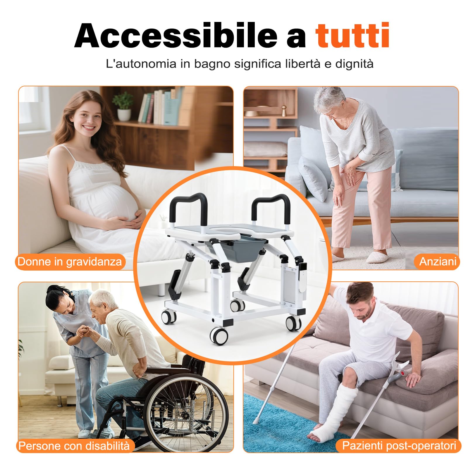 Rialzo elettrico per WC con tecnologia antiribaltamento intelligente, progettato per anziani e persone con mobilità limitata