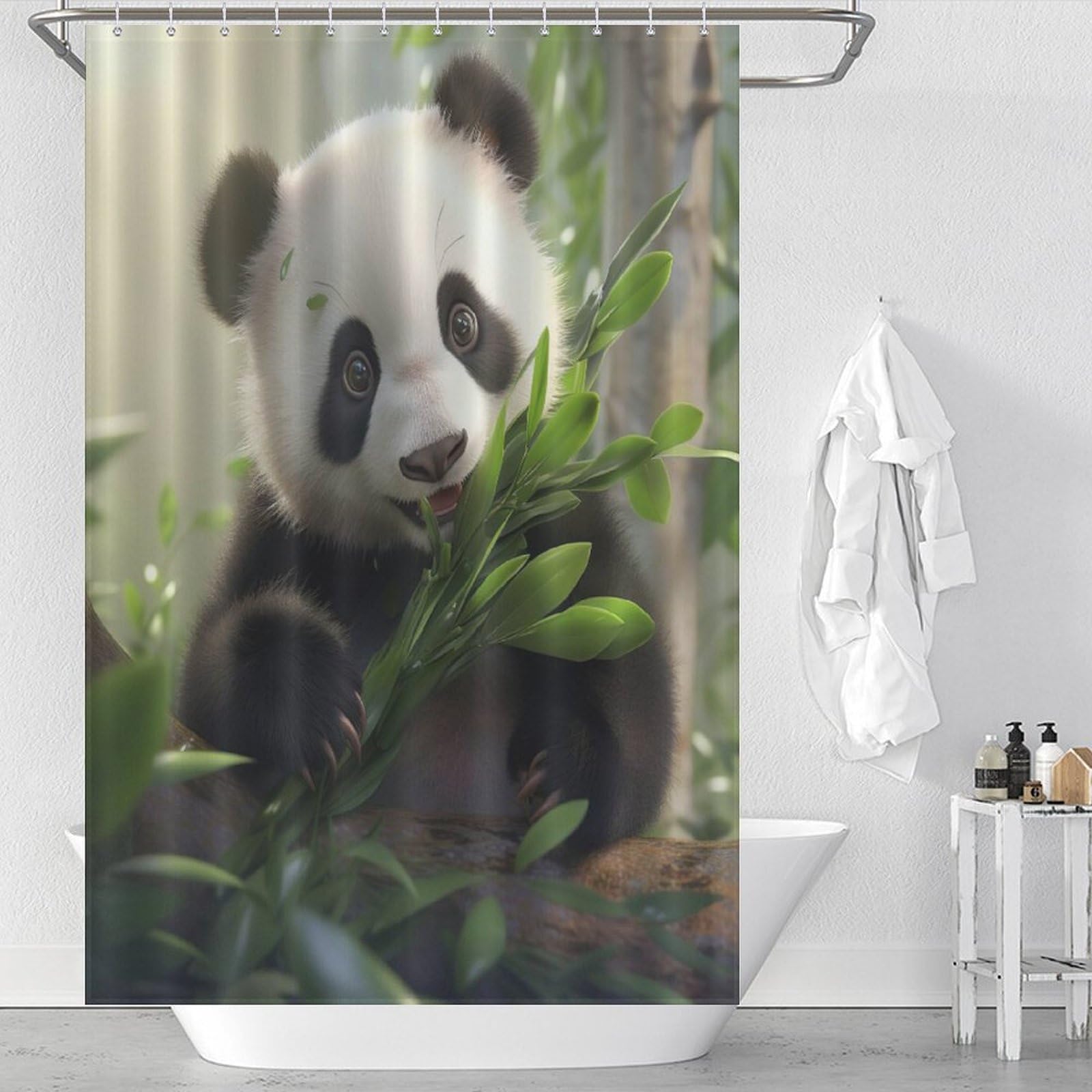 Rideau de douche imperméable et lavable motif panda avec 12 crochets