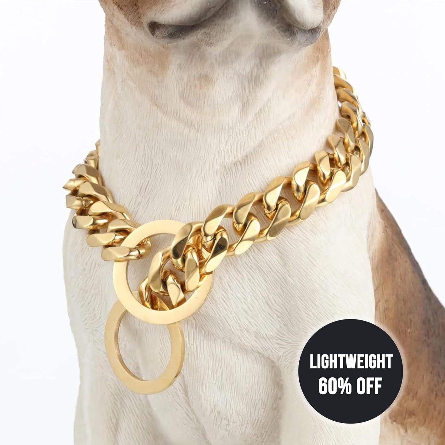 19mm 18K Gold Cuban Link Chain Collar - Lightweight & Durable Dog Collar with O-Ring Clasp - Fits 10" to 26" Neck (9 Sizes) - Hypoallergenic Pet Jewelry (12 Inch)