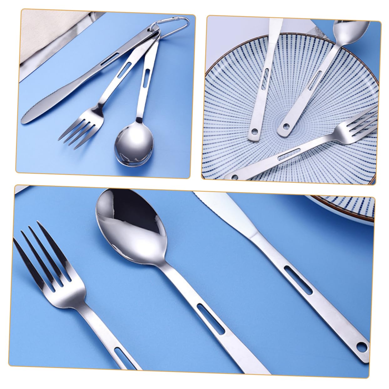 ifundom Posate in Acciaio Inox Per Campeggio Utensili Da Viaggio Leggeri e Compatti Forchette Coltelli e Cucchiai Portatili Per Picnic e Barbecue All Aperto