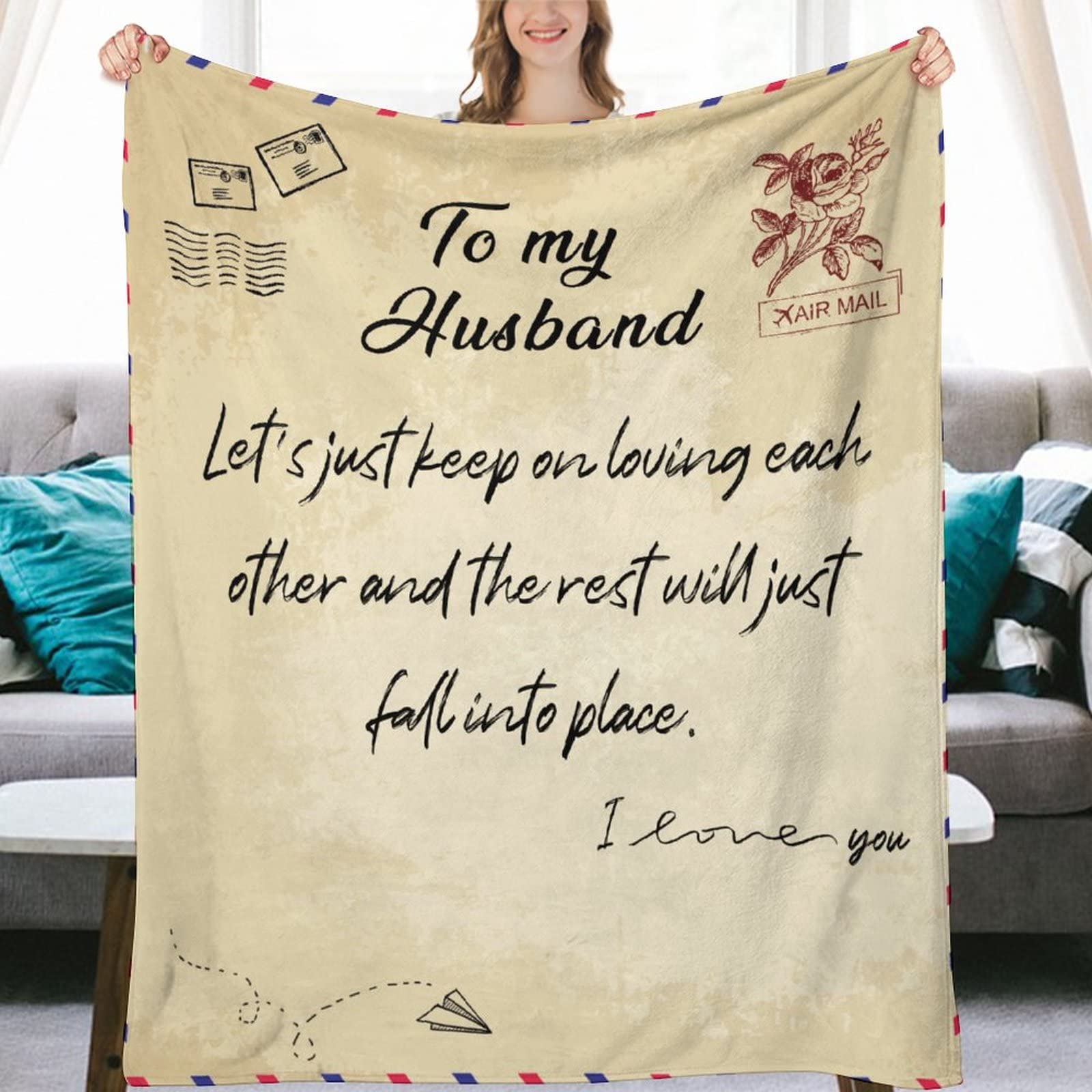 Couverture chaude pour canapé avec message romantique pour un mari