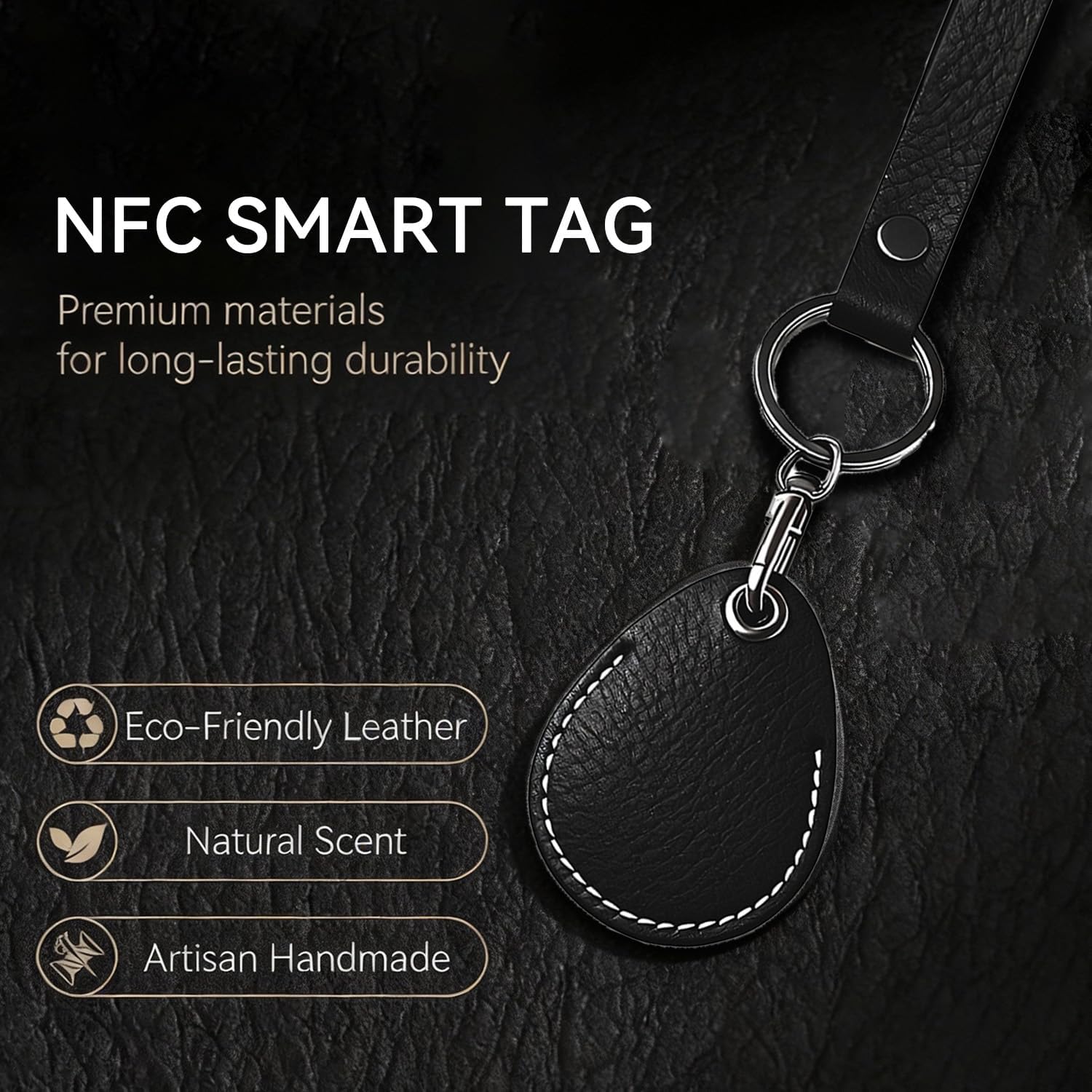 Temvue Access Card Holder RFID Key Fob Bag Leather Airtag Holder Keychain NFC Smart Key Tag Card RFID Pod