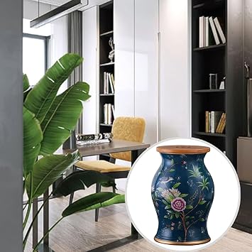 Ceramic Decorative Garden Stool, Outdoor Stools for Sitting, Garden Decorations for Yard, Garden Seating with Inner Storage - Small Side Table, Foot Stool, Vanity Stool(Dark Blue)