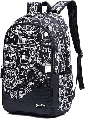 Mochilas escolares para niños y niñas, para la universidad, para adolescentes y niñas, Estampado en negro, Mochila