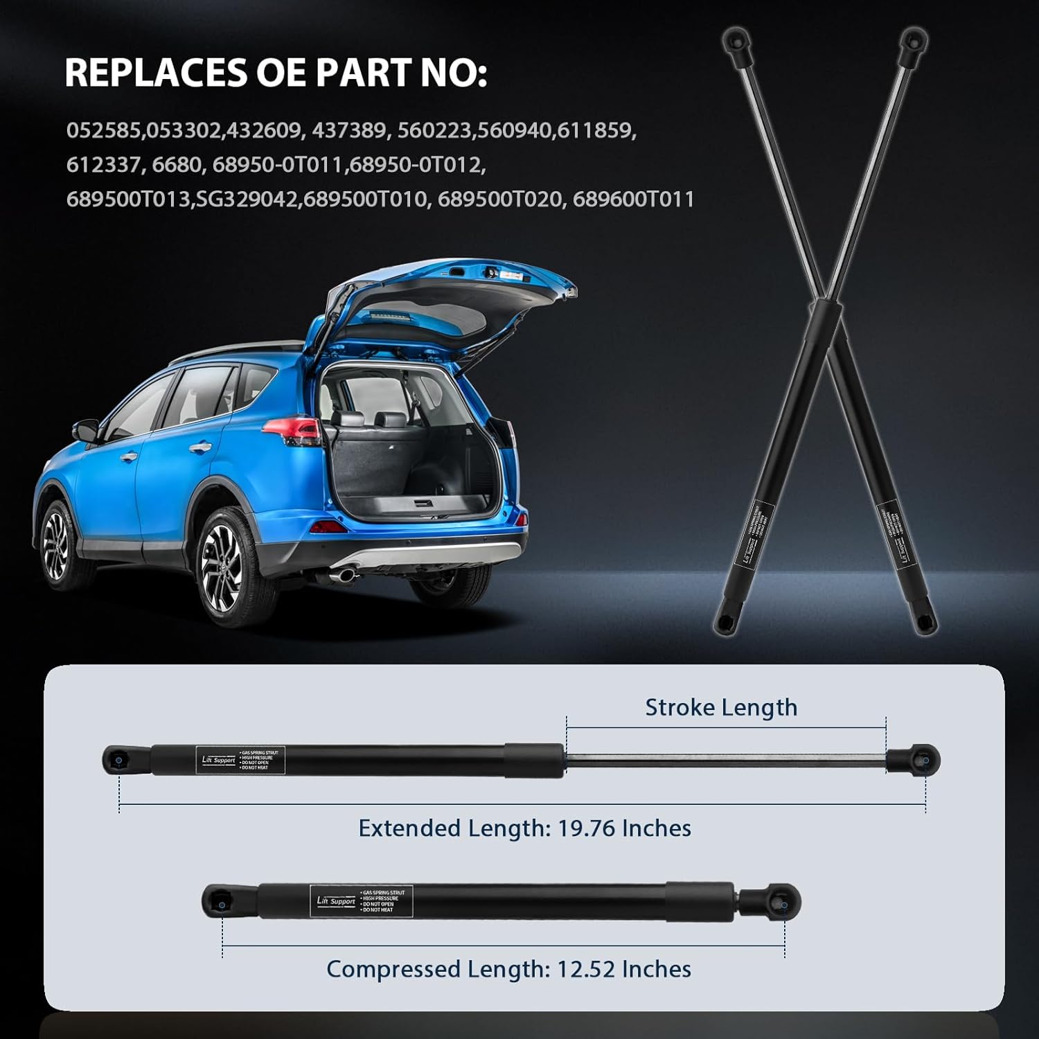 Rear Tailgate Trunk Lift Supports Gas Shock Struts Compatible with Toyota Venza 2009 2010 2011 2012 2013 2014 2015 2016 (2PC Set) OE#6680 689600T012
