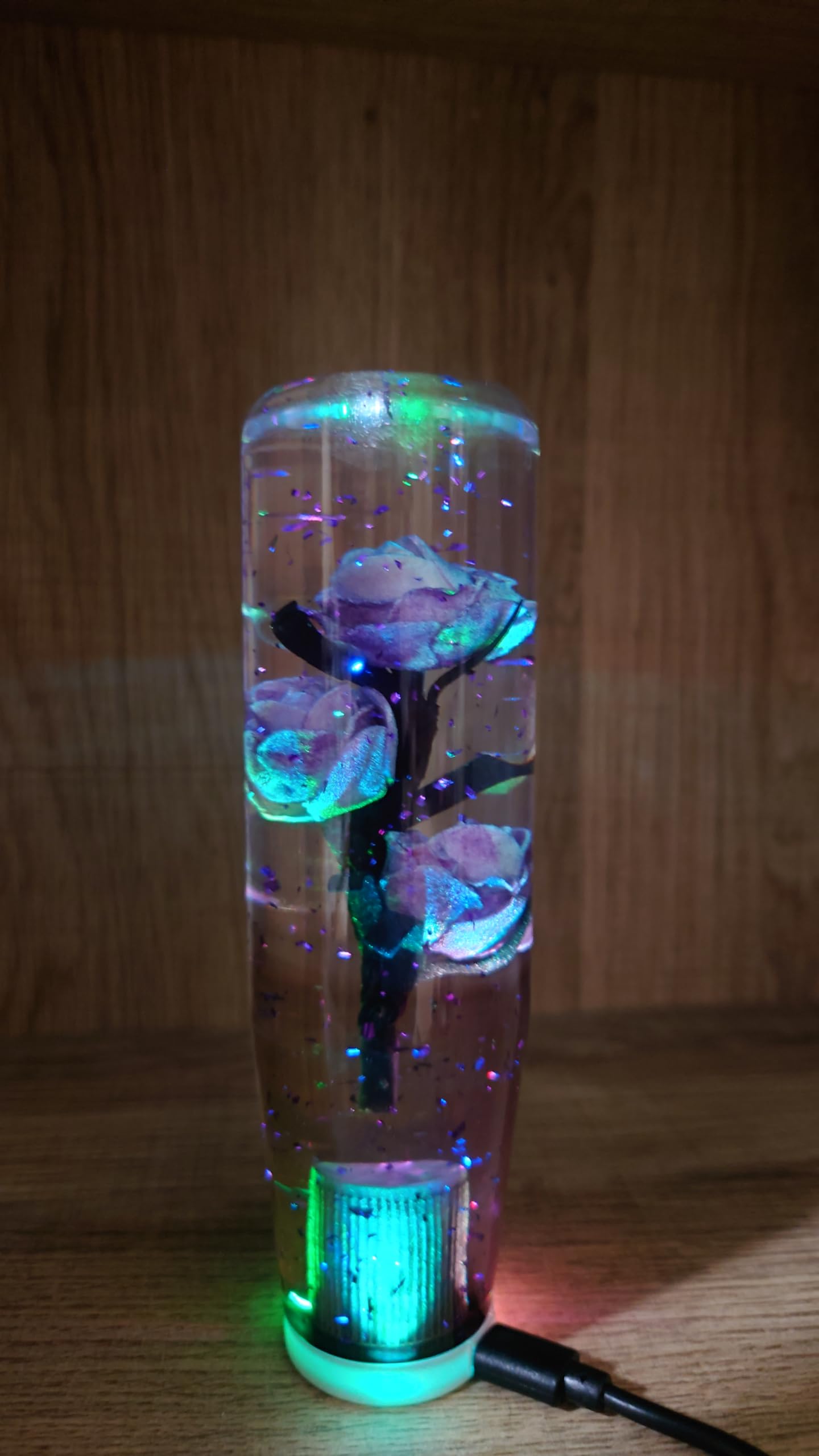 Amazon.co.jp: 水中花シフトノブ薔薇銀箔LEDイルミネーション15cm 紫 