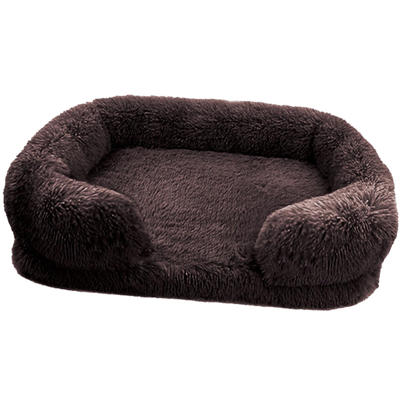 BangDon Rectangle Washable Removable Dog Bed with Soft Cosy Plush Breathable Cat Sofa Dog Bed for Small Medium Large Pet Mat (L(75x50x14cm),dark brown)