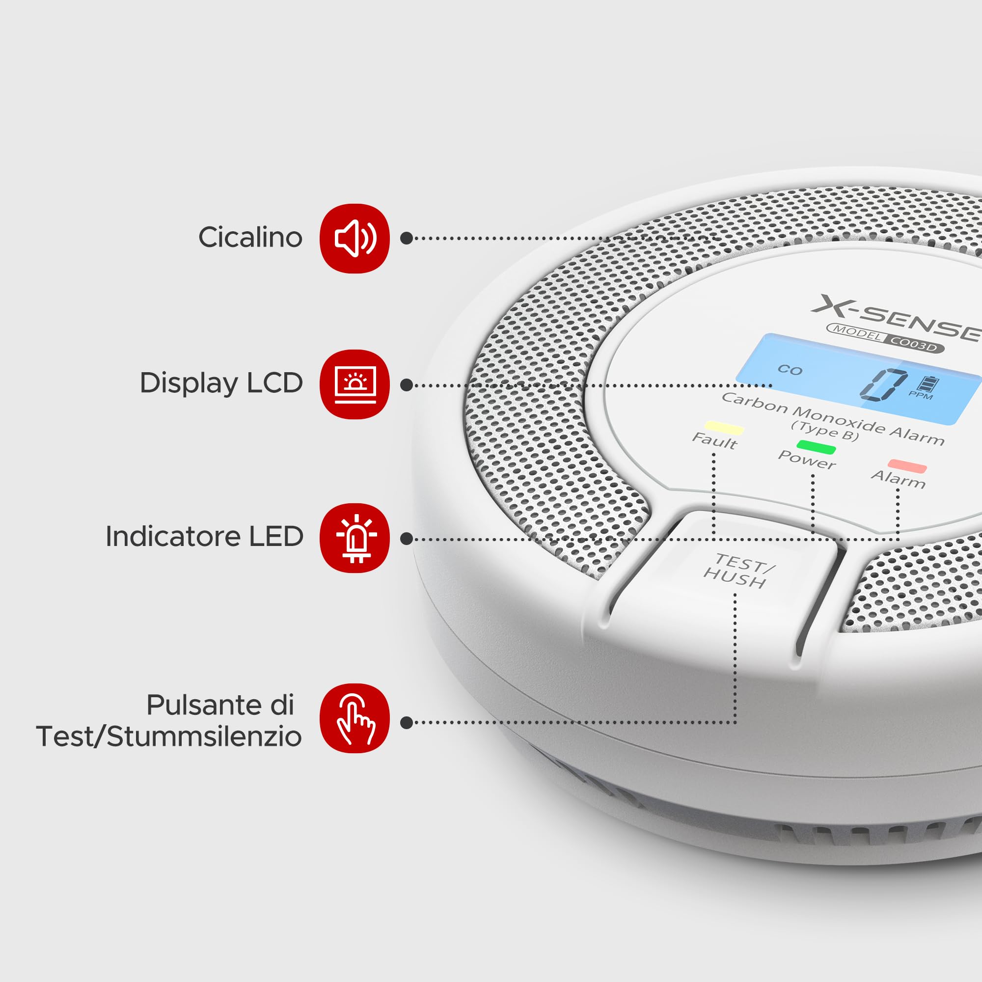 X-Sense Rilevatore di Monossido di Carbonio Autonomo con Display Digitale, Sensore Preciso con Una Durata di Vita di 10 Anni, Certificato e EN 50291, CO03D