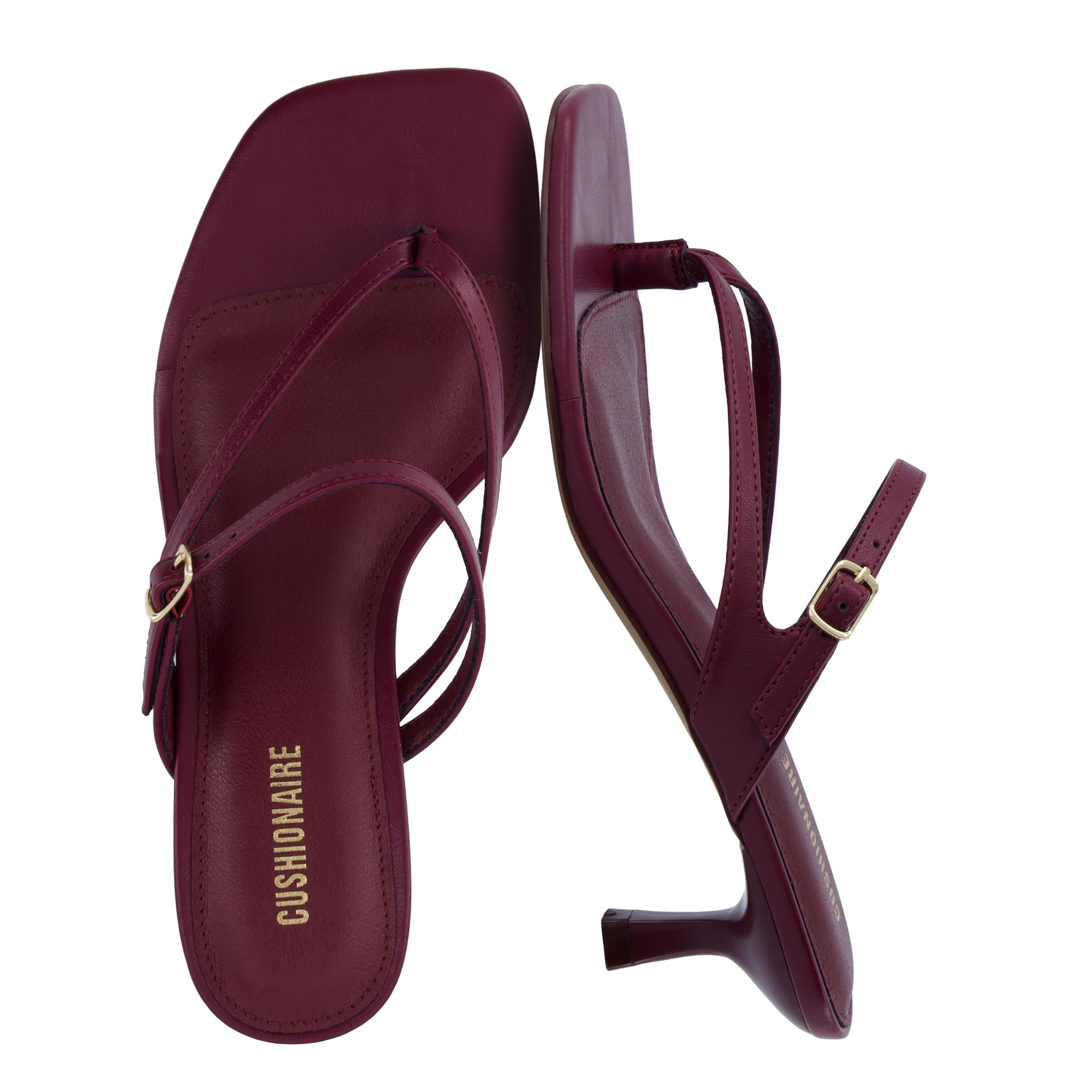 CUSHIONAIRE Madrid Kitten Heel Square Toe Women's Sandals - Comfortable Dressy Strappy Heels Sandals for Women, Wide Widths Available