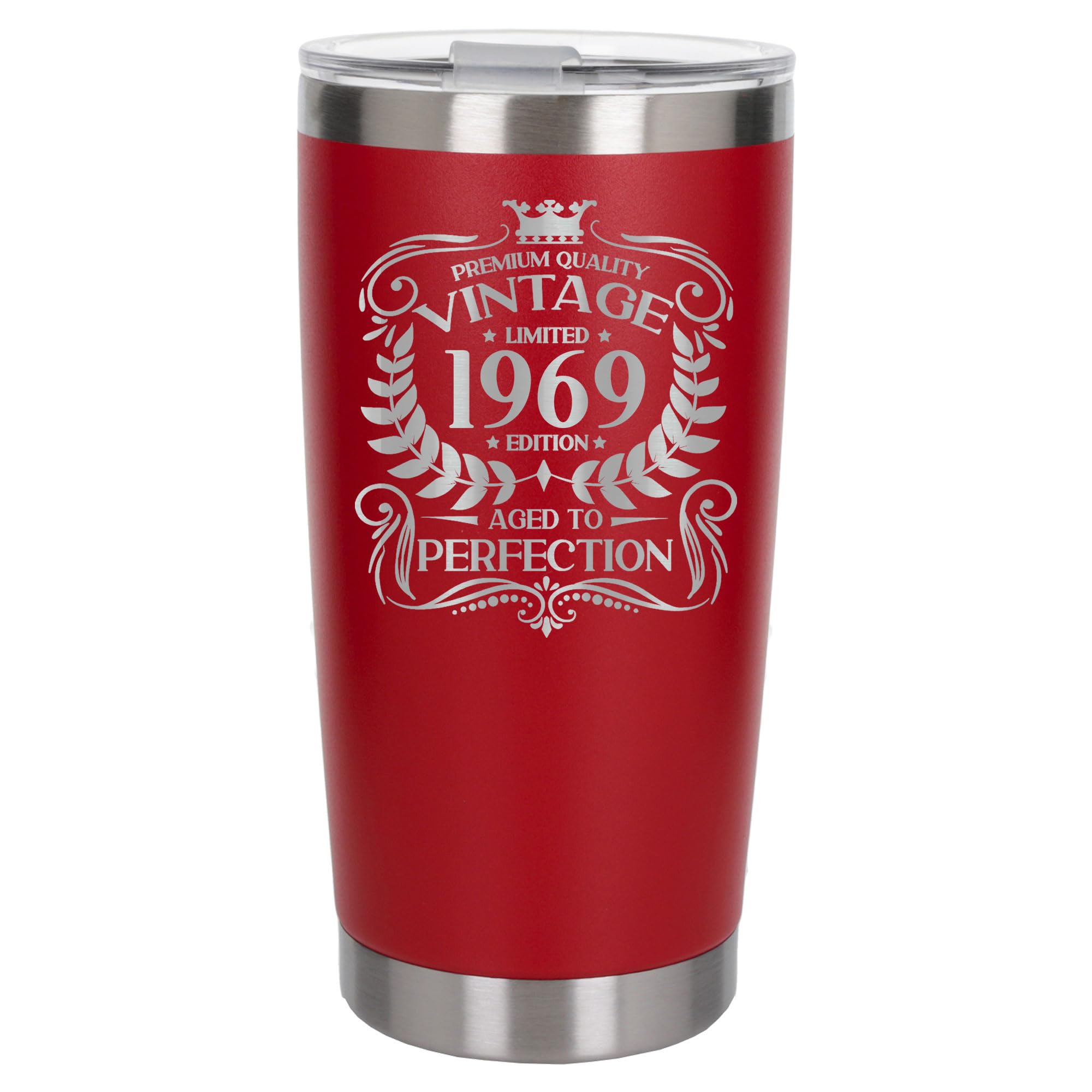 Always Looking Good 57th Birthday Gift Vintage 1969 Aged to Perfection Engraved Insulated Travel Mug Present for 57 Year Old Red Thermal Coffee Flask Travel Mugs with Lids