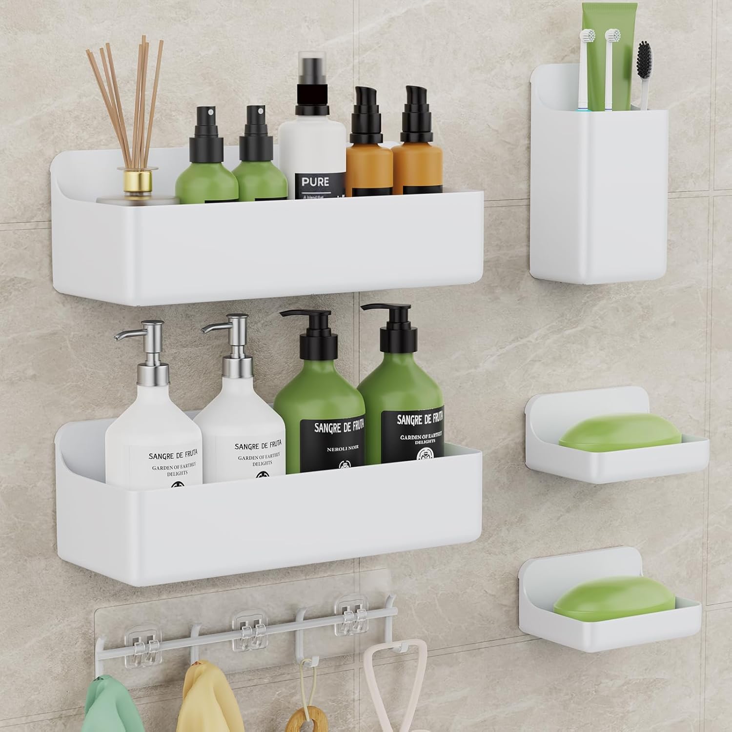 Adhesive Shower Caddy 6 Pack Rustproof Shower Shelves for Inside Shower No Drilling Bathroom Organizers and Storage & Home Décor & Kitchen Large Rack with Soap Holder Clear (clear)