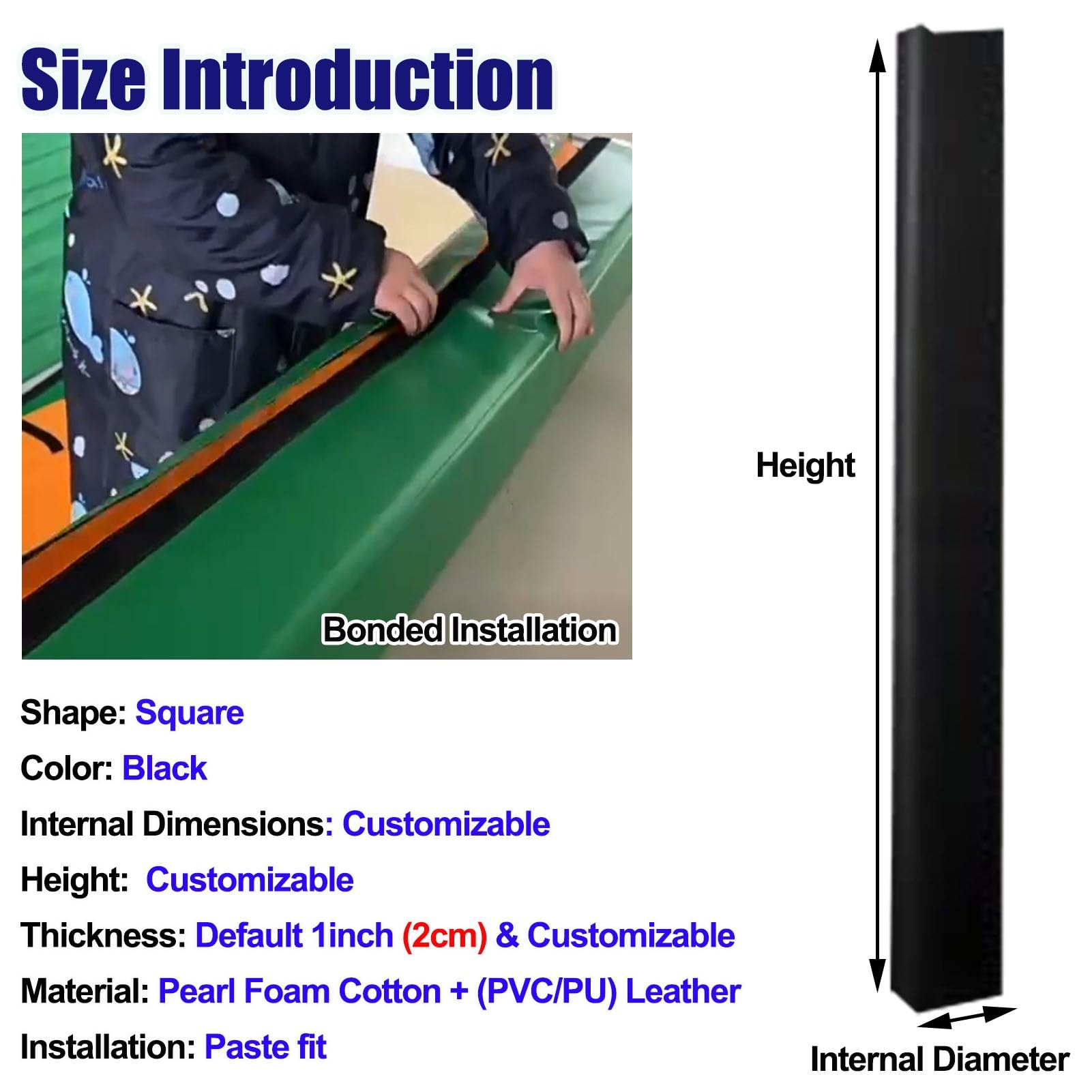 Acolchado de poste interior para bastones de voleibol de baloncesto, poste de garaje cuadrado envolvente para sótano, acolchado negro de 70 71 72 pulgadas de alto