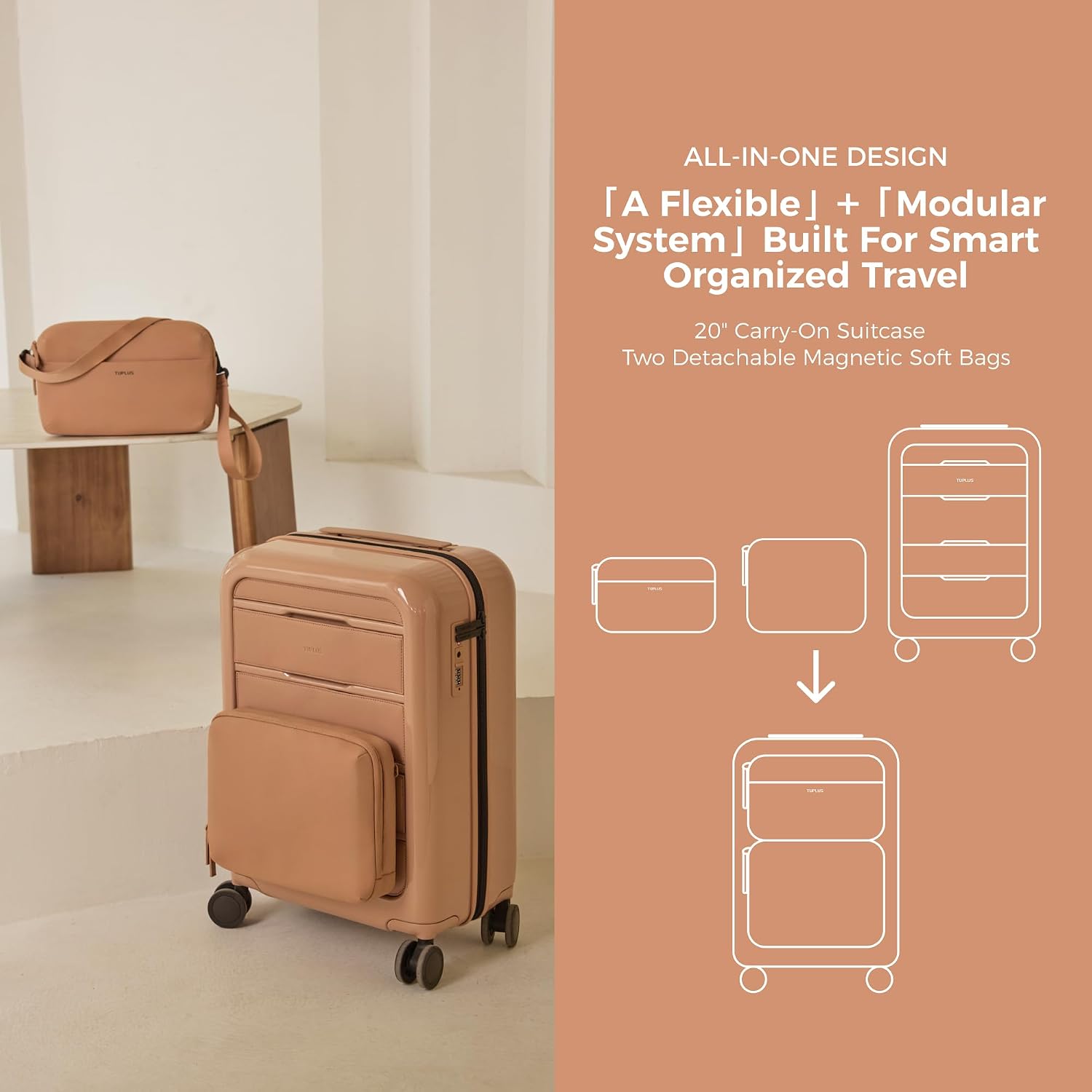 TUPLUS 20" Suitcase Lightweight Modular Suitcase Hard Shell Carry On Luggage with 4 Spinner Wheels, Access Collection