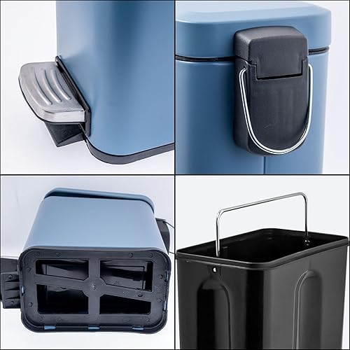 Miniatura 3 de Cubo de basura pequeño y delgado de 1.3 galones con tapa, cierre suave, cubo de basura de acero inoxidable para baño, dormitorio, oficina, cubo de