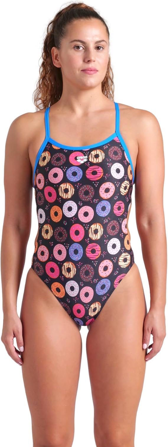 ARENA Women's Performance Funny Prints Collection Donuts Challenge Back Swimsuit