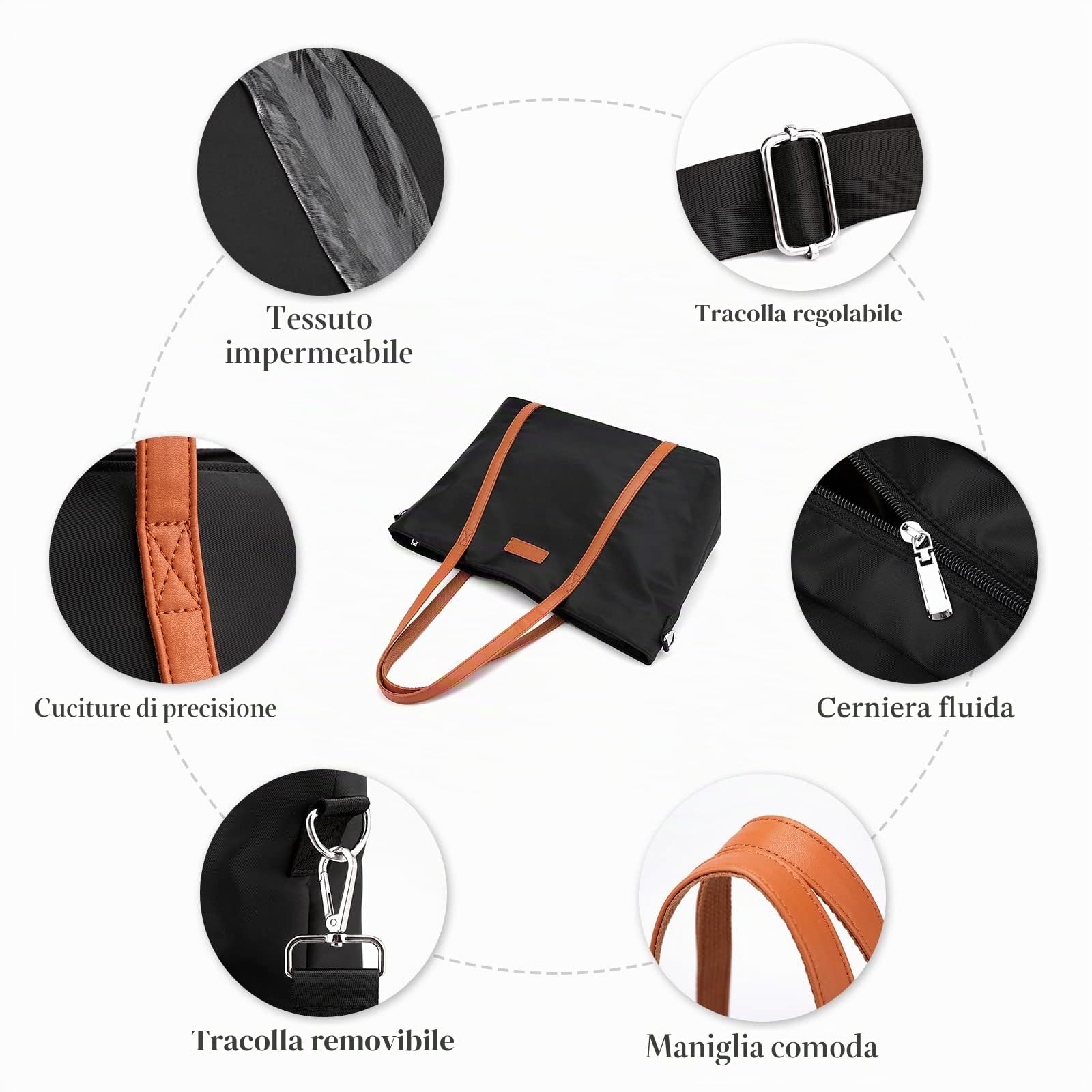 Borsa per Laptop da 15.6 Pollici Borse a Spalla Donna Casuale Borsa a Mano Borsa a Tracolla Tote per Scuola Viaggio Ufficio Lavoro Nero