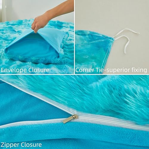 Miniatura 56 de SUCSES Faux Fur Duvet Cover Set Twin Size, Tie Dye Rainbow Plush Shaggy Girls Bedding Set, Soft Velvet Fluffy Fuzzy Ombre Comforter Cover Set