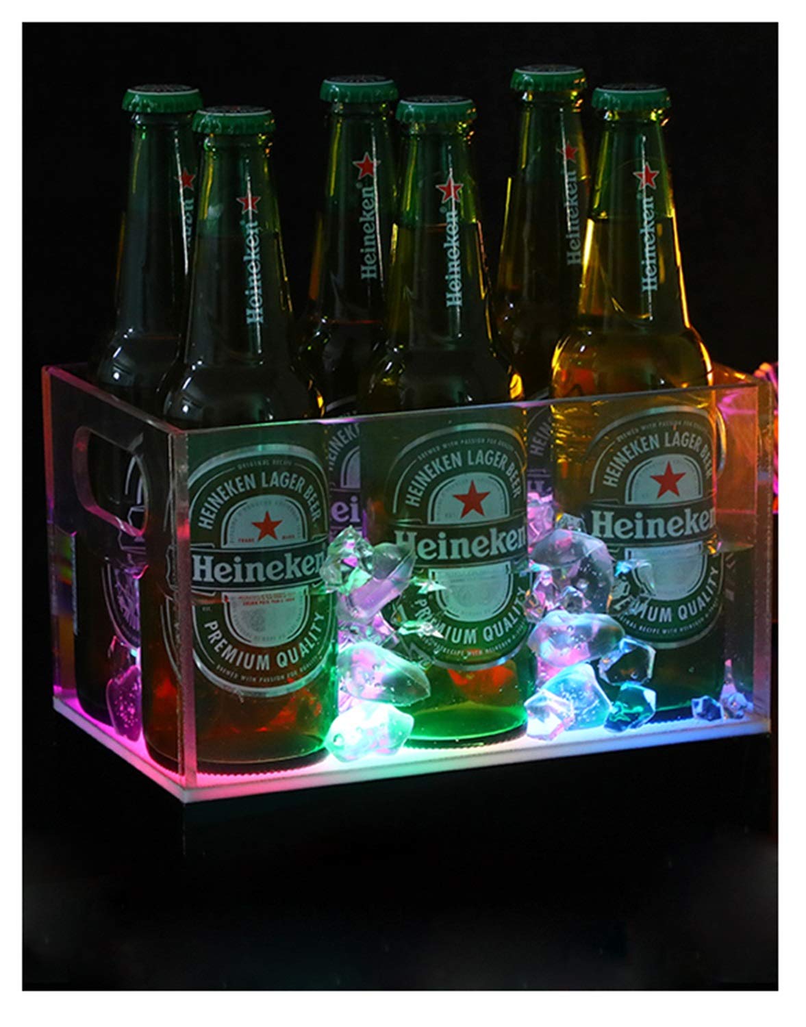 Eiskübel Led, Sektkühler Getränke Bar Ice Bucket Quadratische Eiskübel, Quadratisches LED-Farbwechsel-Eiskübel-Bierfass - 7 Farbumwandlungslichter - Mit Griff - Wiederaufladbar - Bar, Nachtclub, Parte