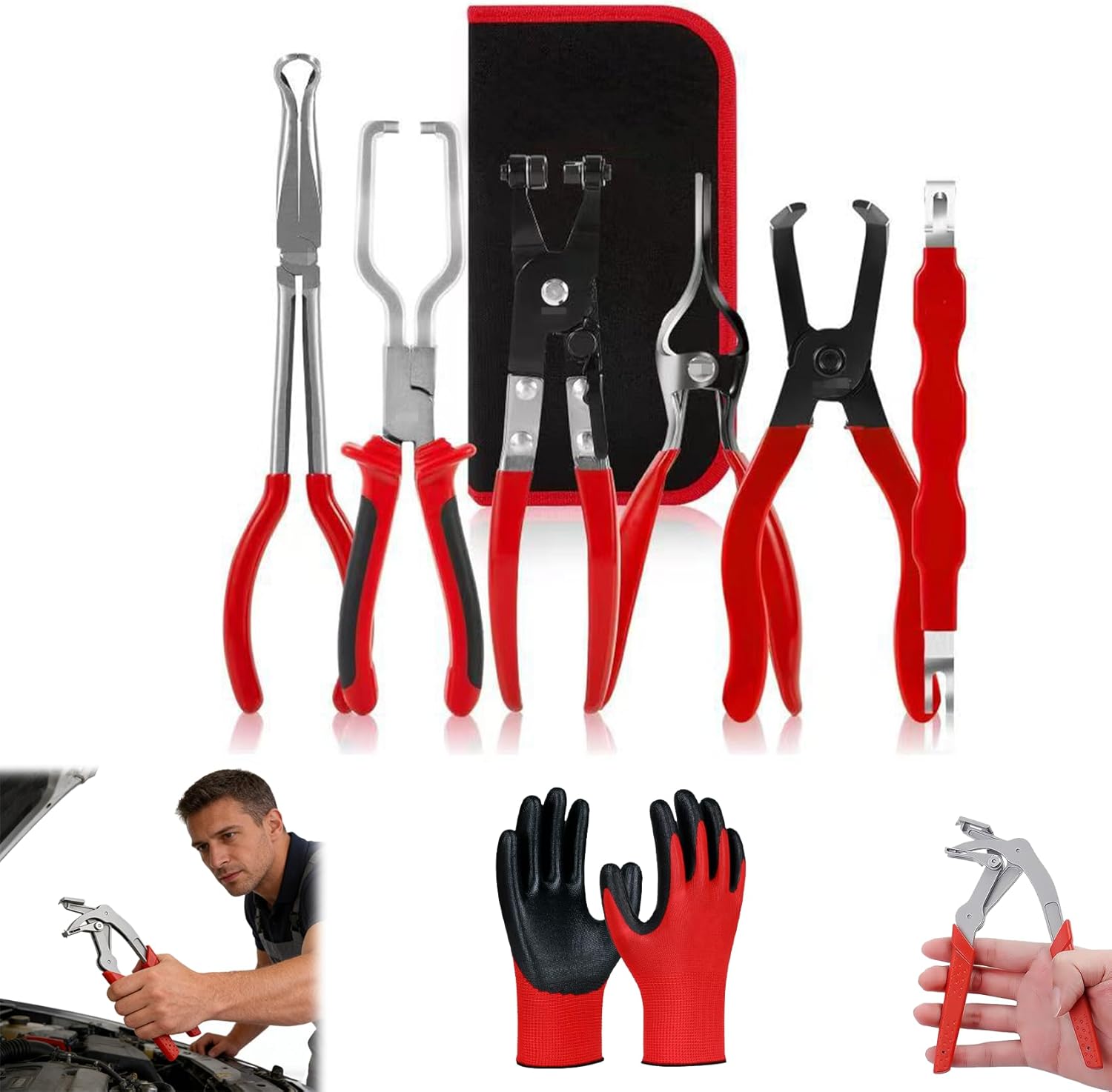 Car Clip Pliers & Trim Removal Tool, Spring-Loaded Fastener Automotive Electrical Disconnect Pliers Kit, Panel Clip Pliers for Effortlessly Removing Clips, Buckles & Rivets Without Damage (A-2)