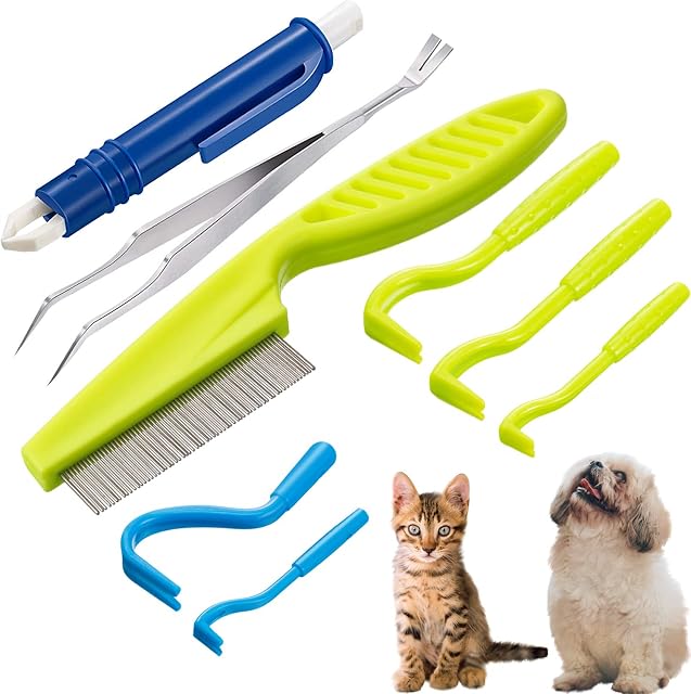 8 Pieces Tick Remover Set Twister Remover Tool Pet Tick Remover for Dogs Cats Human Include Plastic Ticks Remover Hooks, Tick Removal Pen, Tick Comb, Double-sided Tick Tweezer