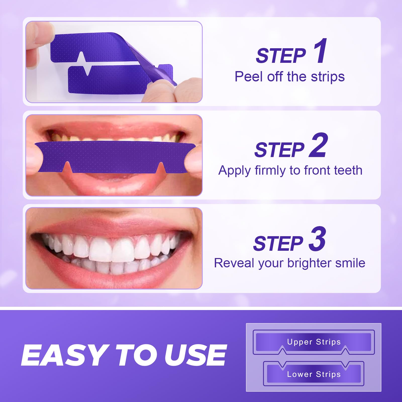 Purple Teeth Whitening Strips 14 Treatments - Enamel-Safe & No-Slip Whitening Strips - Fast Teeth Whitening Result in 7 Days - Kit de blanqueamiento para café, eliminación de manchas de vino