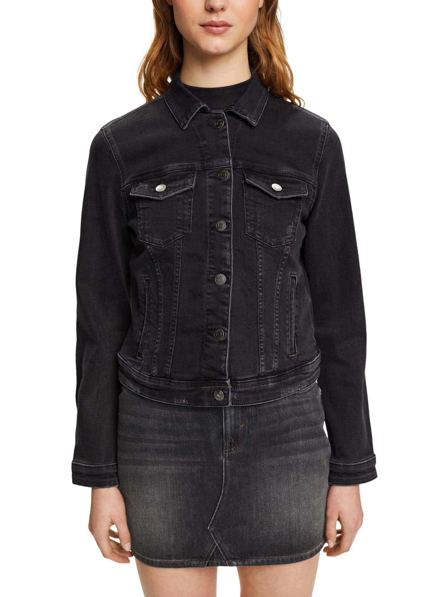 edc by Esprit Women's 013cc1g302 Jacket, 911/Black Dark Wash, XL UK