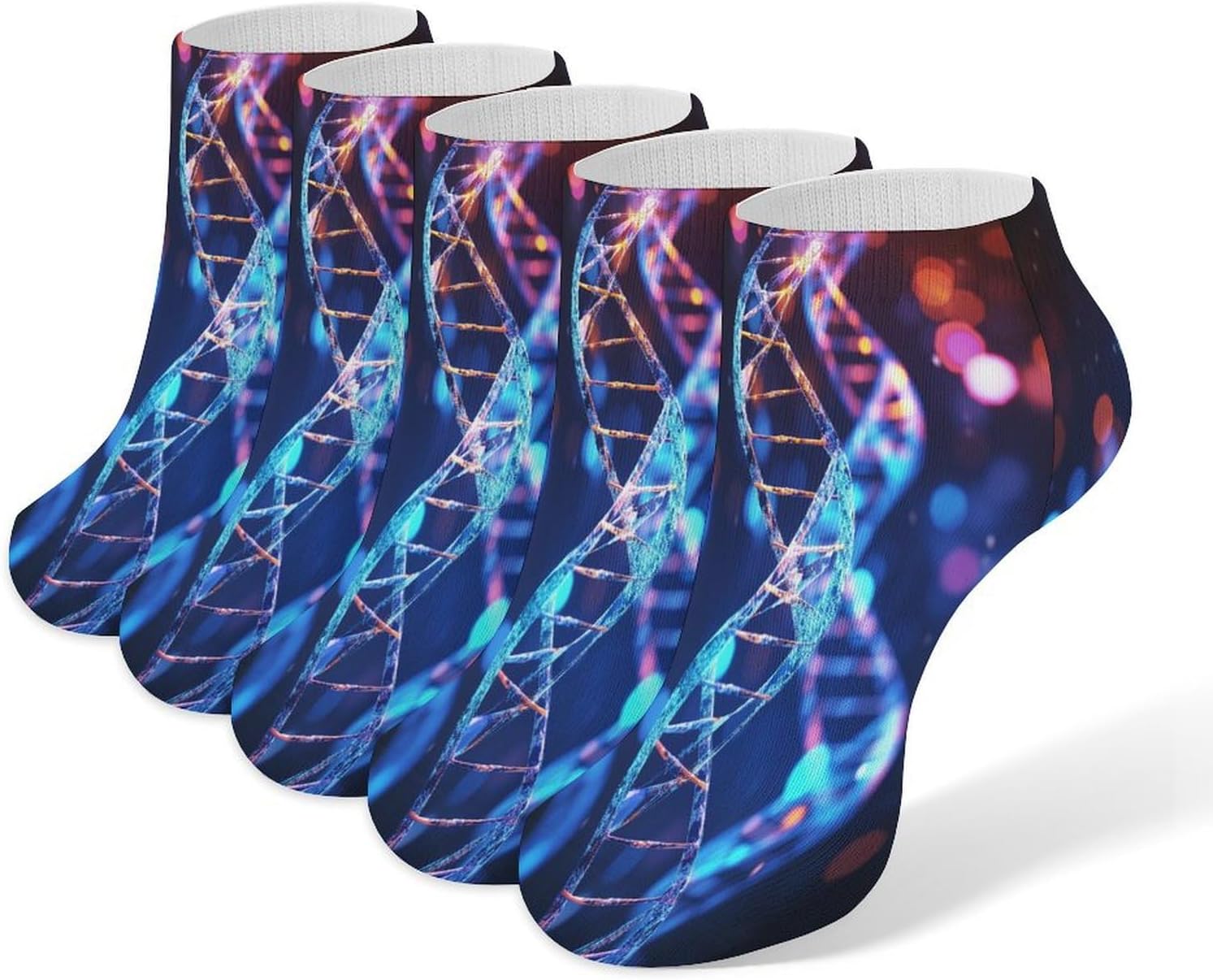 Women's Thin Elastic Socks Low-top Sports Invisible DNA Genetic Helix Printed Ankle Socks 5 Pairs Suitable for Travel Commuting Outdoor