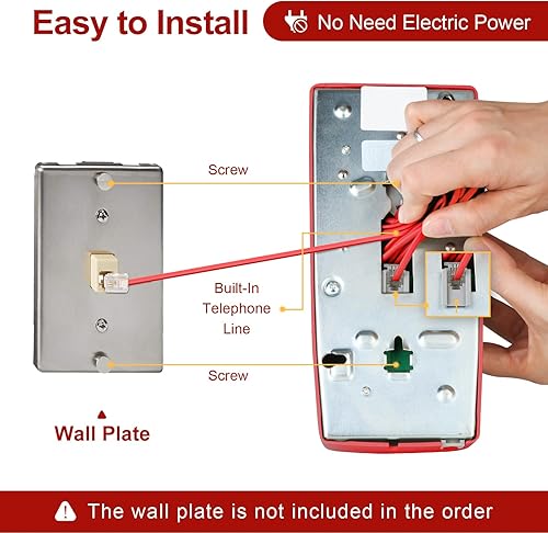 Miniatura 5 de Sangyn Teléfonos de pared retro para teléfono fijo con timbre mecánico fuerte, teléfono vintage de montaje en pared con volumen ajustable a la