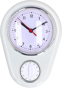 AYNEFY Retro Wall Clock, 9 Inch Hanging Clock Home Kitchen Timer Room Decoration Multifunction Innovative Precise Time Silent Operation Quartz for Home Kitchen White