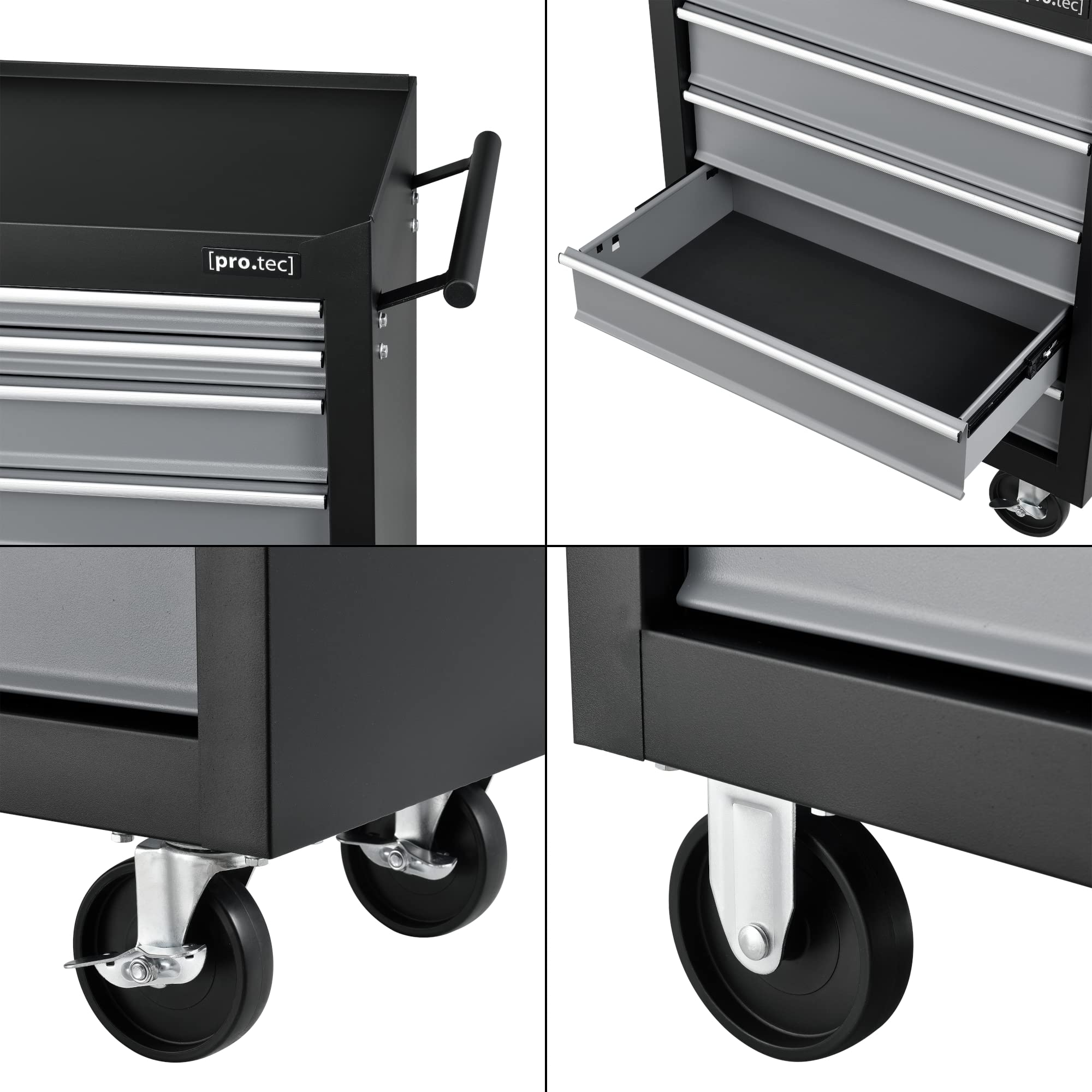 pro.tec Carrito de Herramientas de Acero con 7 Cajones y 4 Ruedas Carro de Caja Taller Móvil en Negro 69 x 33 x 77,5 cm Máx. 10kg