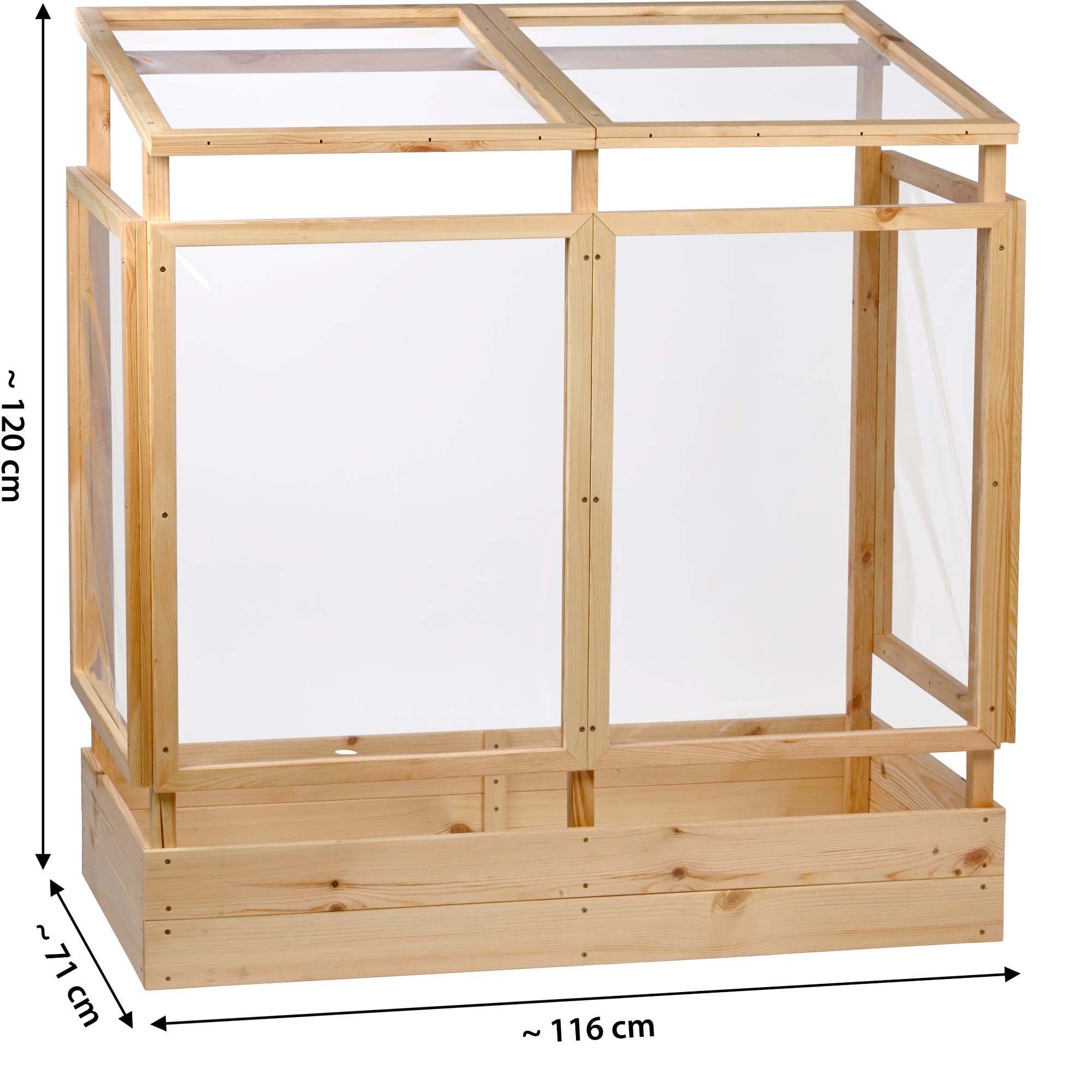 dobar® Tomatenhaus aus Holz mit PVC-Schutzscheiben kleines Gewächshaus für Tomaten, Gurken & Gemüse im Gartenbeet Pflanzenhaus mit Rankhilfe für geschützten Gemüseanbau 116 x 71 x 120 cm