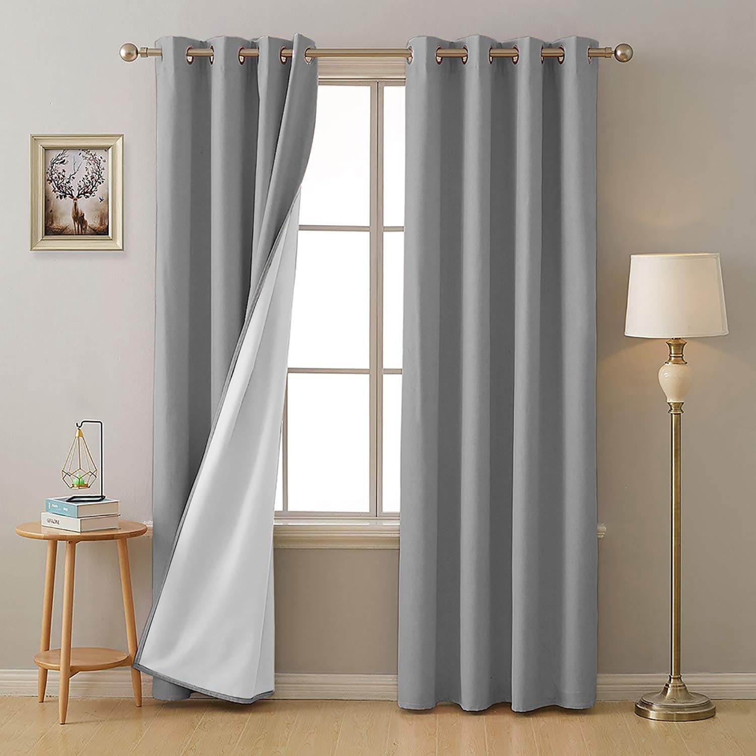 4-Layered Heavy Polyester Solid Thermal Insulated Noise Reducing 100% Blackout Door Opaque Curtain-Set of 2 7Ft Curtains, Stone Grey
