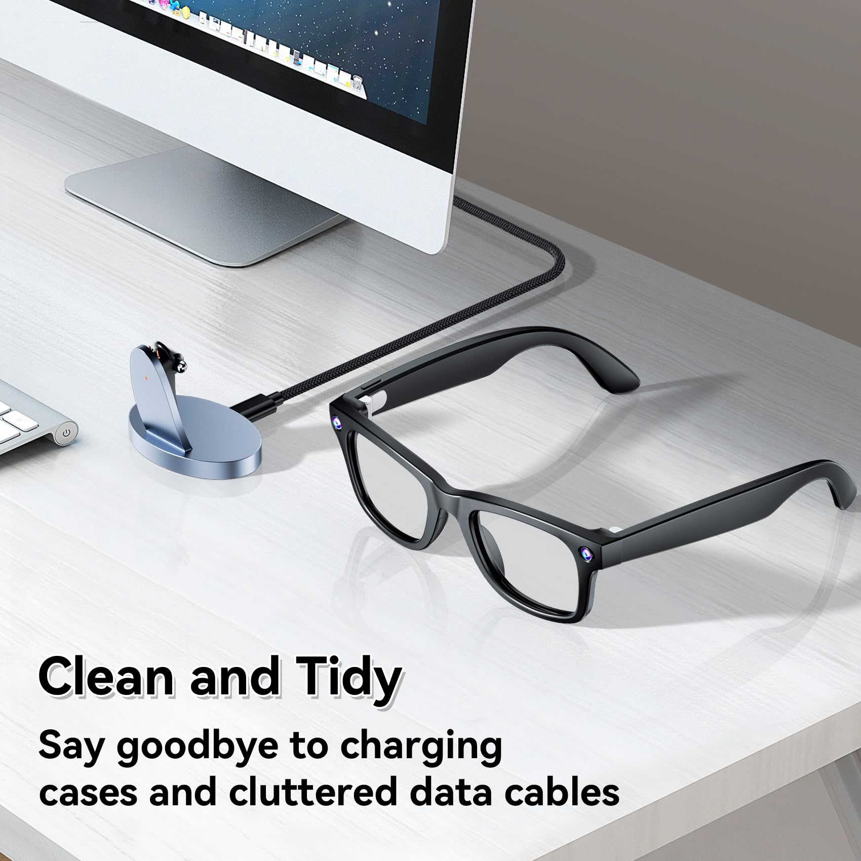 Cargador para gafas RayBan Meta Smart, base de metal con indicador LED, estación de carga rápida USB-C, soporte de carga portátil compatible con RayBan Meta 2