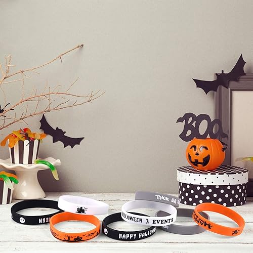 Miniatura 5 de FEPITO 49 pulseras de goma de Halloween, 7 pulseras clásicas de silicona para suministros de fiesta de Halloween