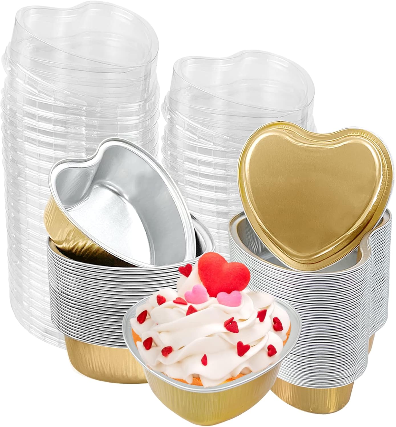 Augoog Mini Heart Shaped Cake Pans with Lids,100 ml 3.4 oz