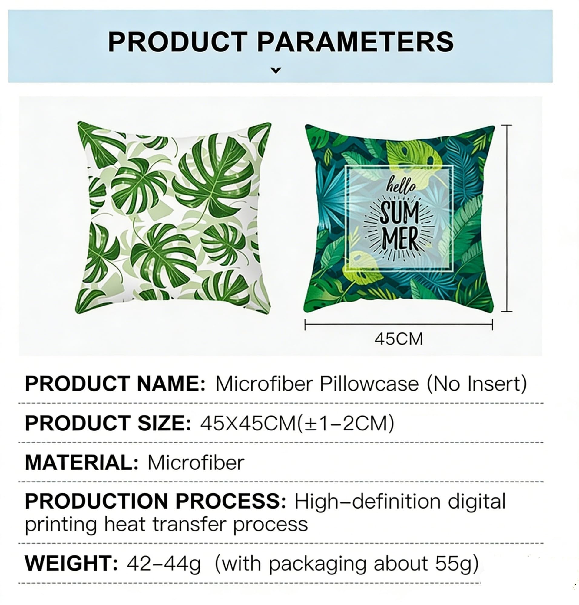 Fundas de almohada, diseño de hoja de palma verde acuarela, estilo tropical moderno, fundas de cojín decorativas de lino para sofá del hogar