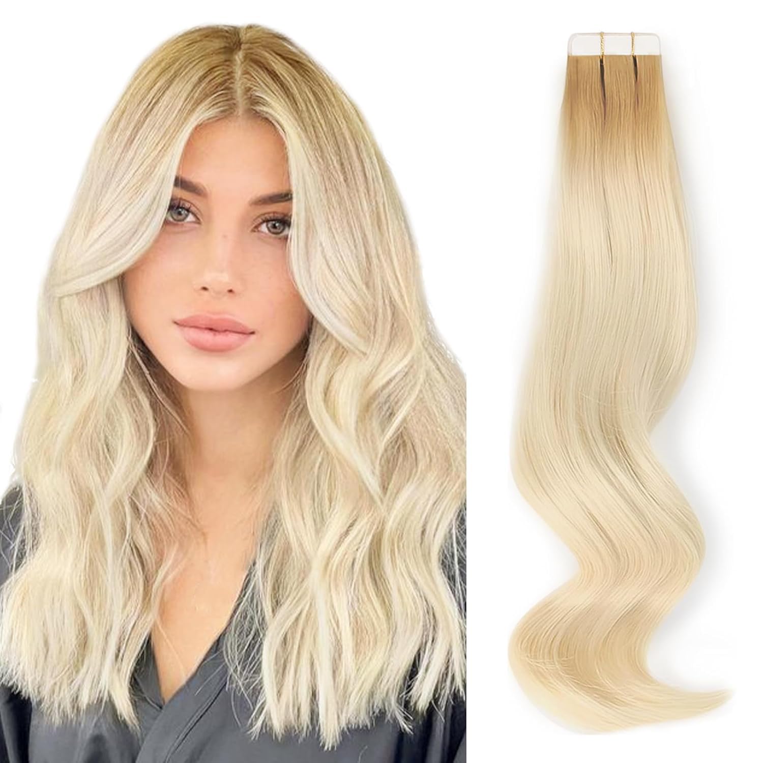 ABH AMAZINGBEAUTY HAIR Rooted Tape in Hair Extensions, Remy Human Hair, 20 Pieces 50 Grams