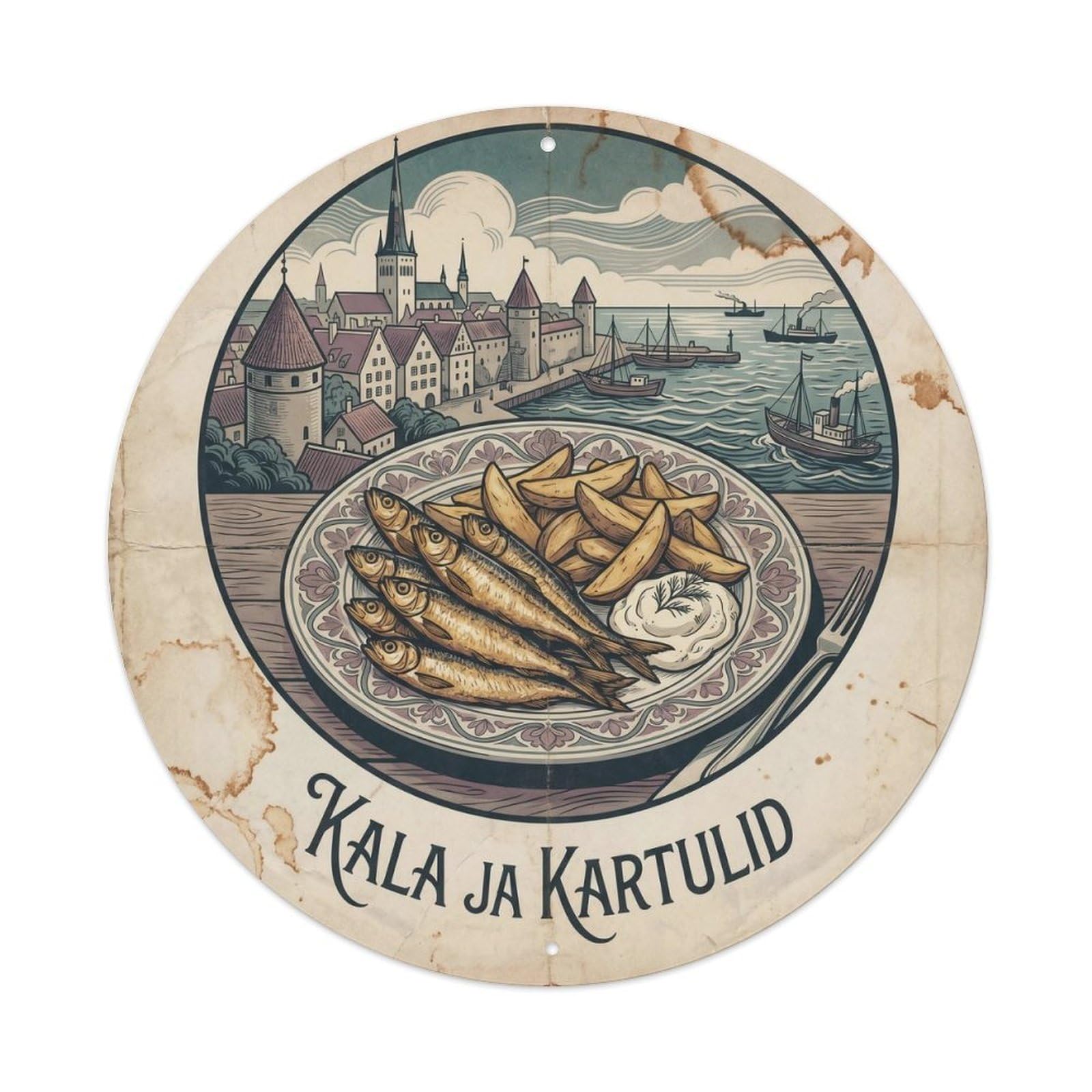 Fish And Chips Estonia Travel Market Food Nostalgic Metal Tin Sign