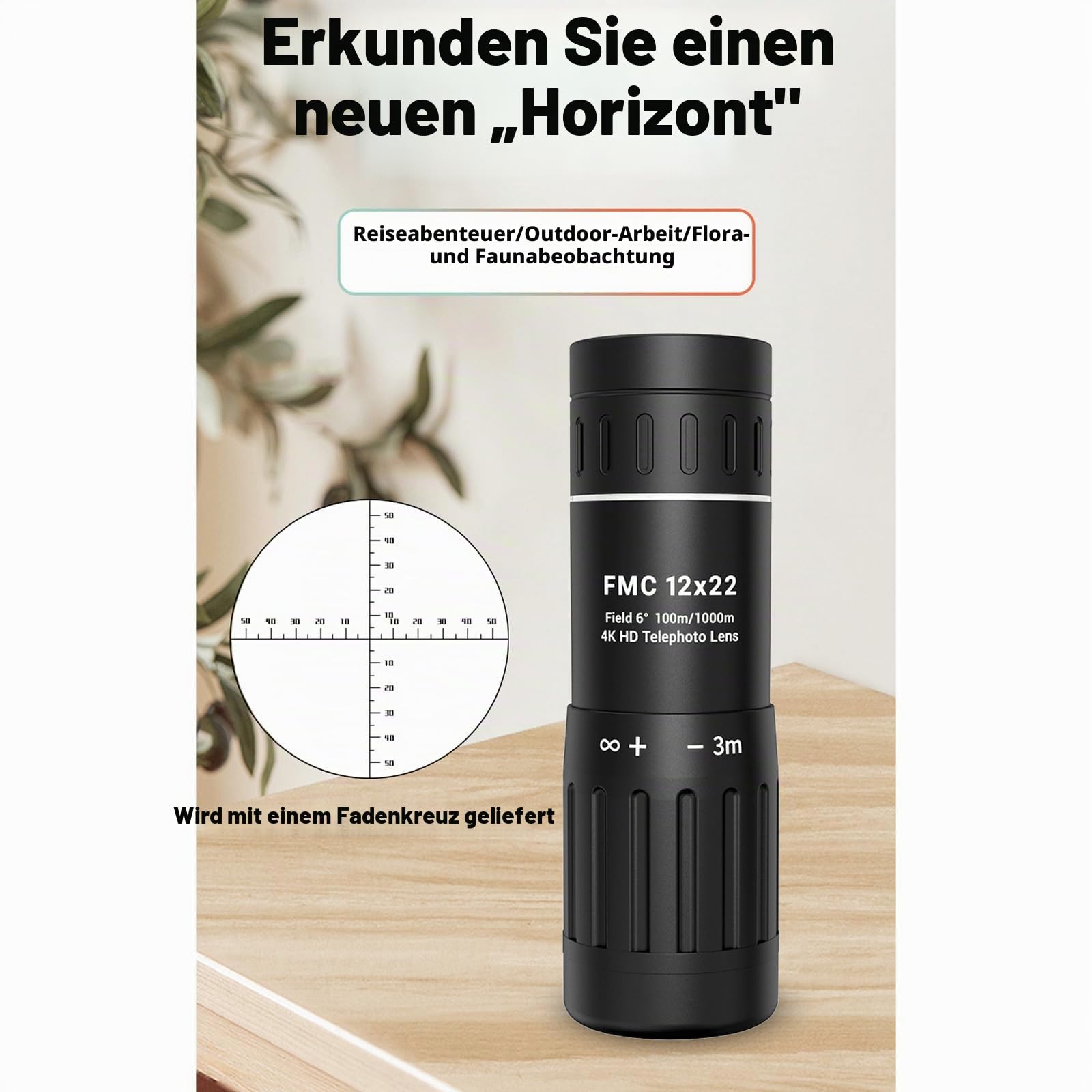 Precisions Optischer Entfernungsmesser Monokular 12-fach vergrößern leichte Entfernungsmesser für Beobachtung im Freien & Entfernungsmessung Sichtabsehen Monokular