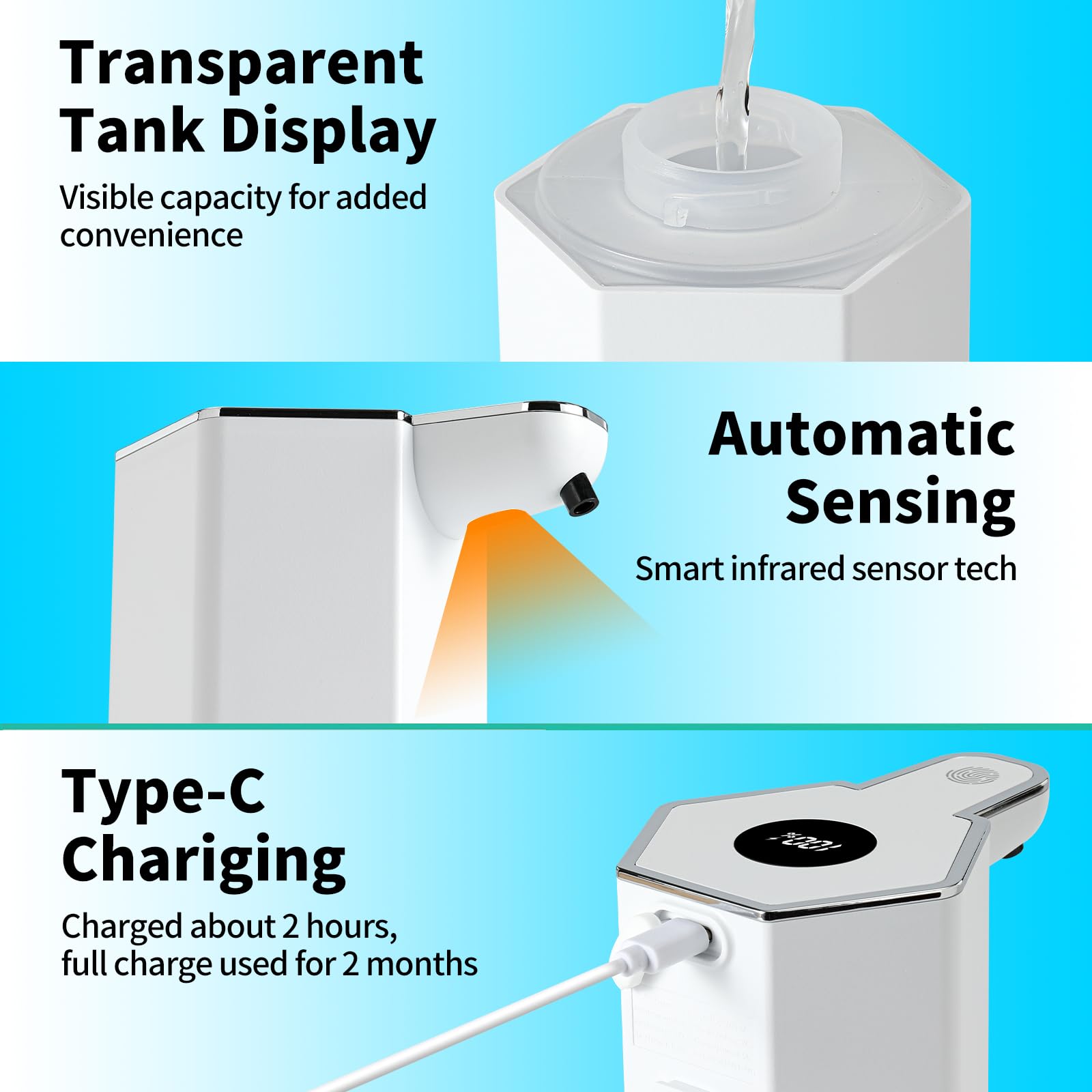 Dispensador automático de jabón espuma blanca