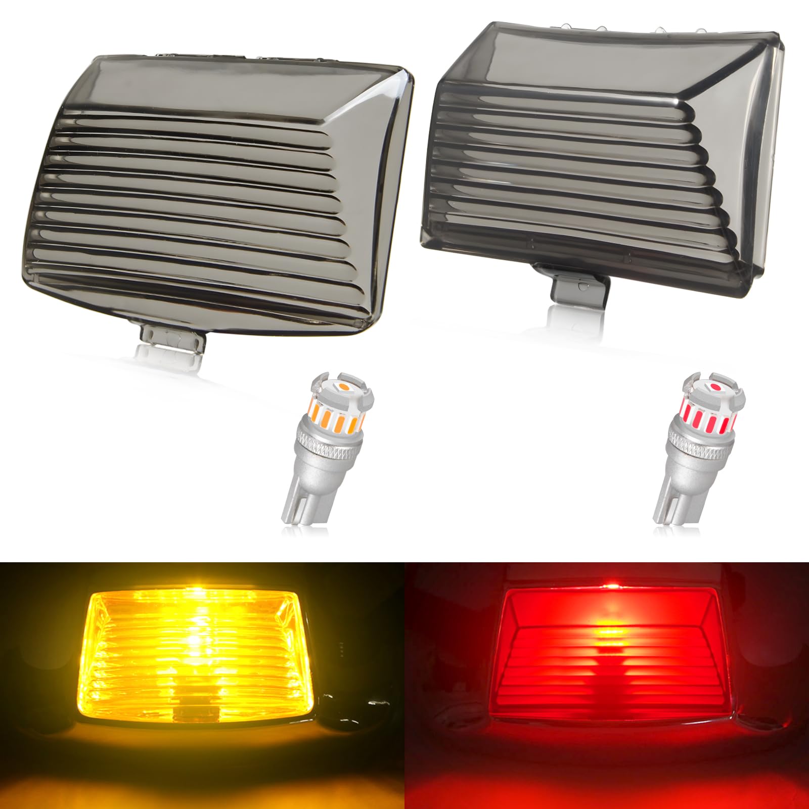 BenlariMotorcycle Front Rear Fender Tip Mud Guards Light Smoked Lens Covers with LED Bulbs Compatible for Harley Davidson Electra Glide Road King Heritage Softail