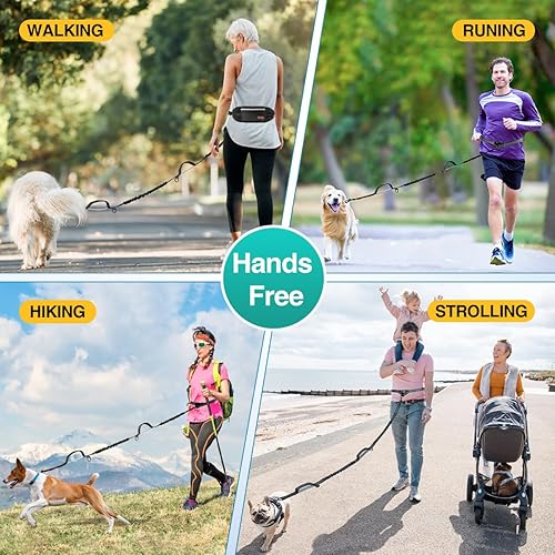 Miniatura 5 de Kytely Correa de perro manos libres con bolsa de cremallera, correa ancha acolchada para perros para correr, asas acolchadas dobles, elástico