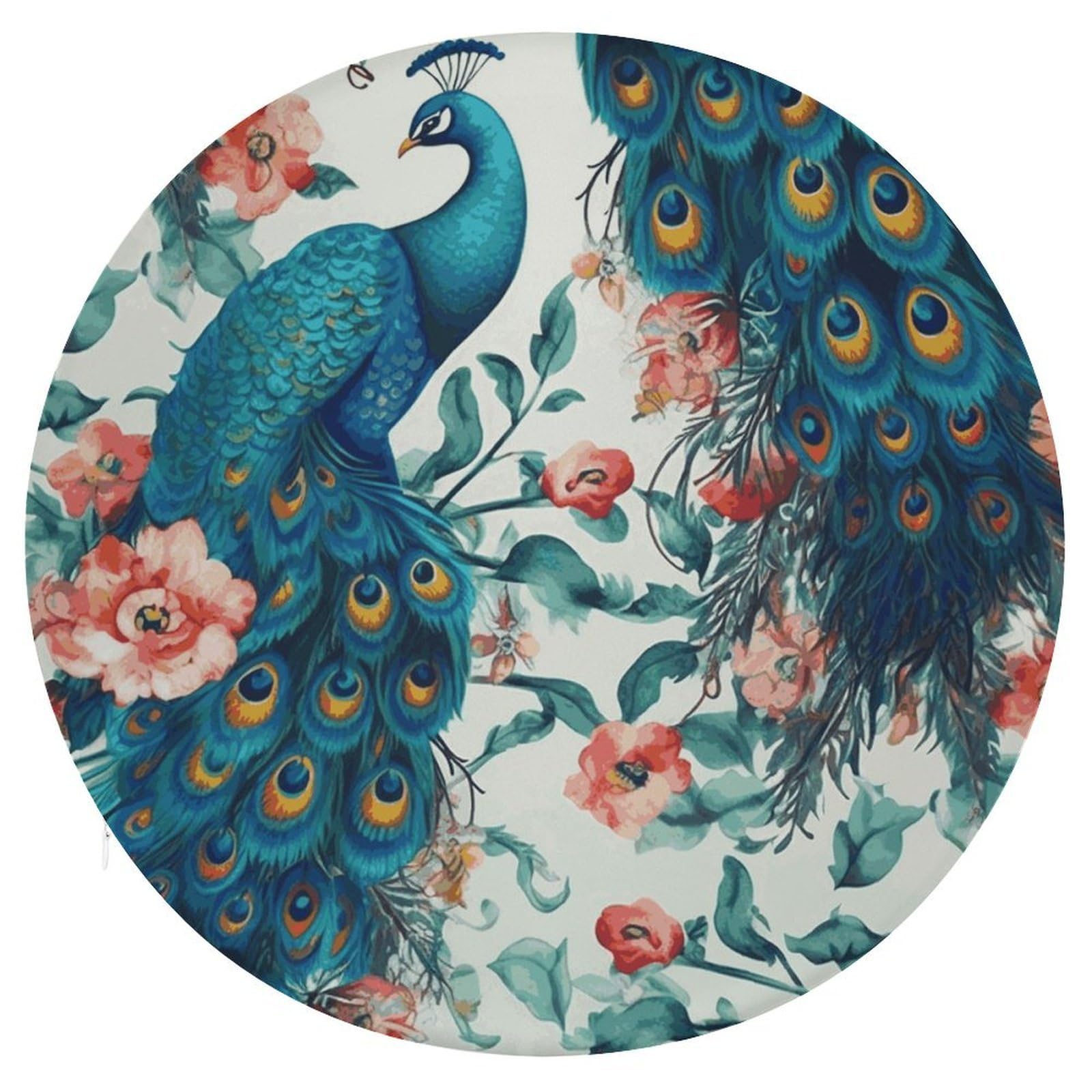 Wsoihfec Style Beautiful Peacock Flowers Seat Cushion Round Chair Pad