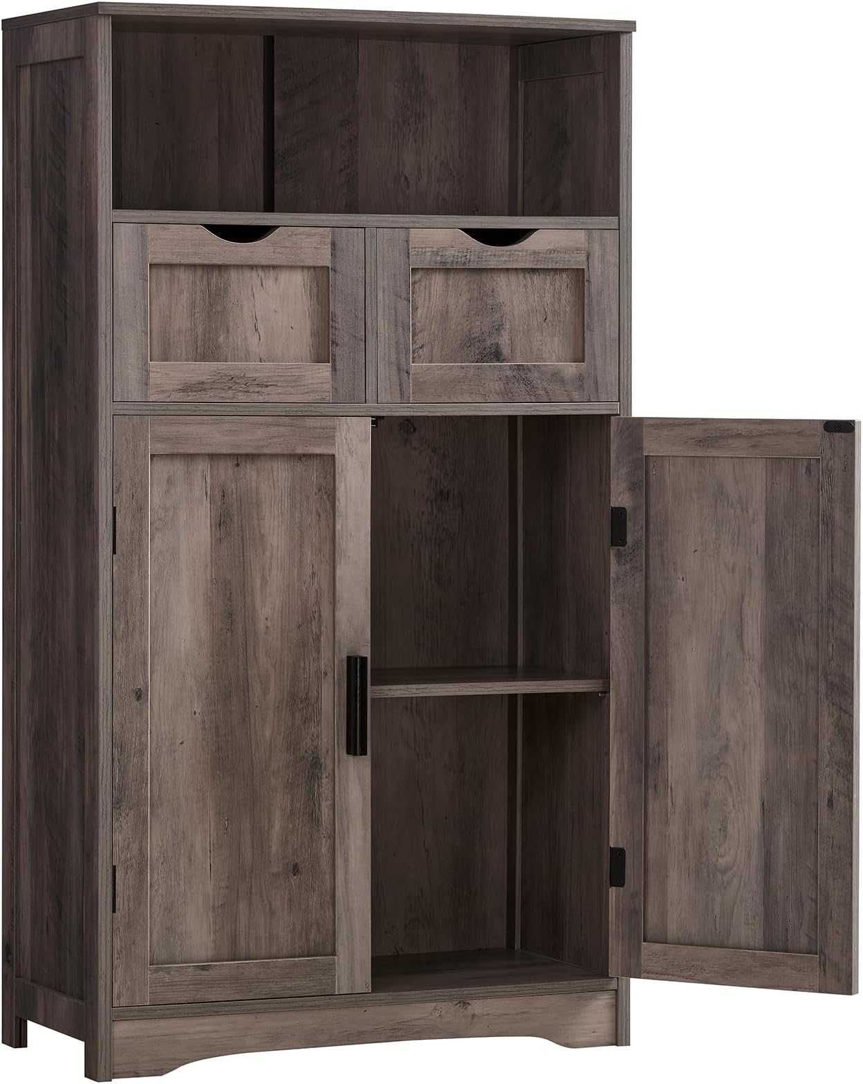 Iwell Storage Cabinet with Adjustable Shelf, 42.5"H Dark Gray, 2 Doors, 2 Shelves, Kitchen, Living Room, Home Office