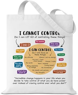 Mental Health Things I Can Control Canvas Tote Bag for Women Therapist School Counselor Psychology Art Reusable Grocery Shoulder Bag