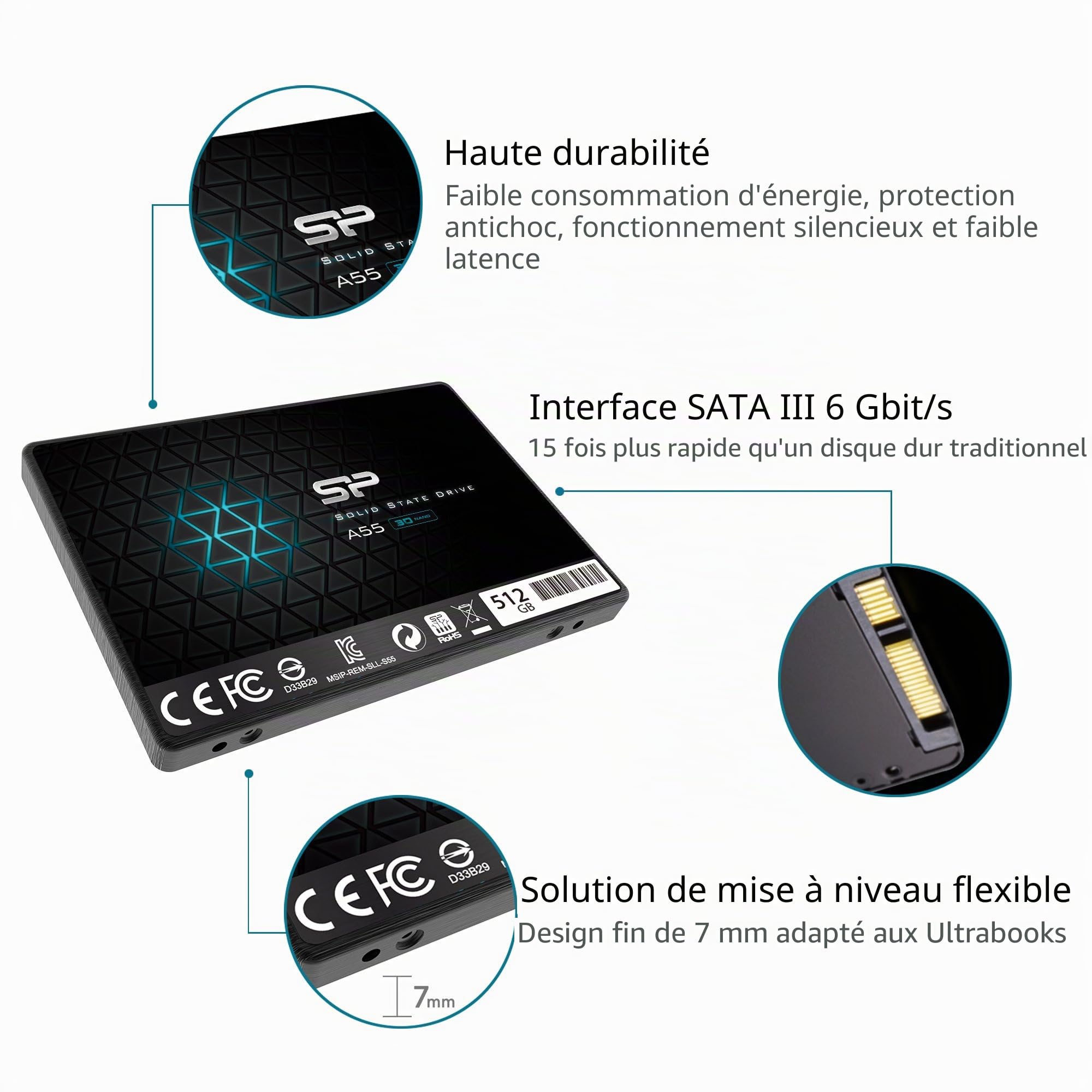 Silicon Power SSD 512GB 3D NAND A55 2.5" SATA III Internal Solid State Drive