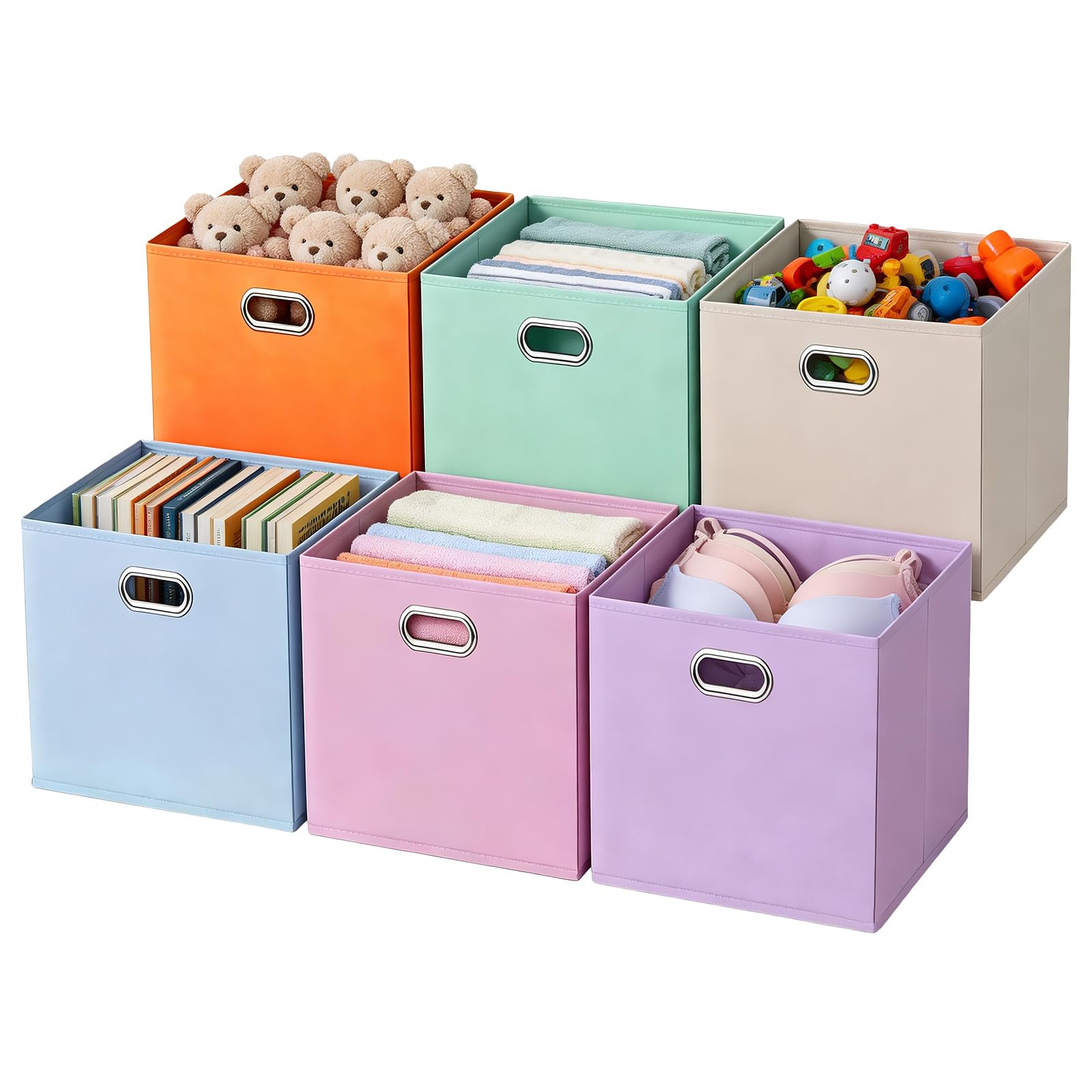lompyeu Aufbewahrungsbox 30*30*30 cm , 6er Set Aufbewahrungsboxen Faltbar | Kallax Boxen für Kallax Regal | Stoffboxen mit Metallgriffen