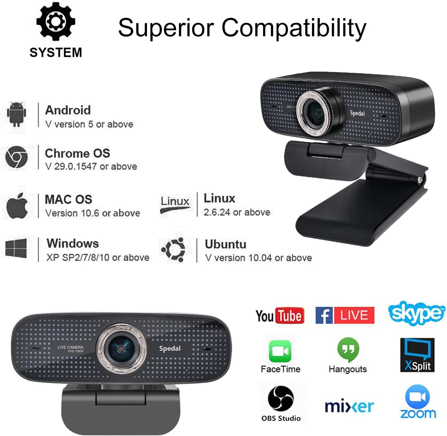 Spedal Webcam for Streaming HD 1080P PC Camera with Microphones Compatible with Xbox One MacBook Windows and OBS Twitch YouTube