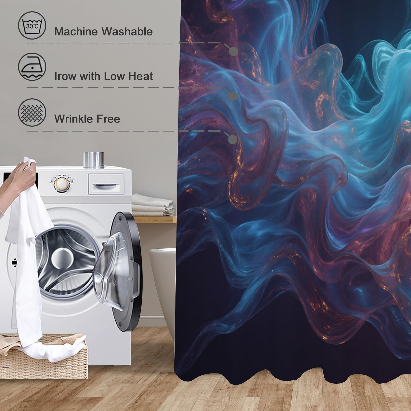 Rideau De Douche Fumée Trouble Fluide Abstrait Tissu Imperméable Lavable avec Crochets Anti Moisissure en Polyester Rideau Douche pour Salle De Bain